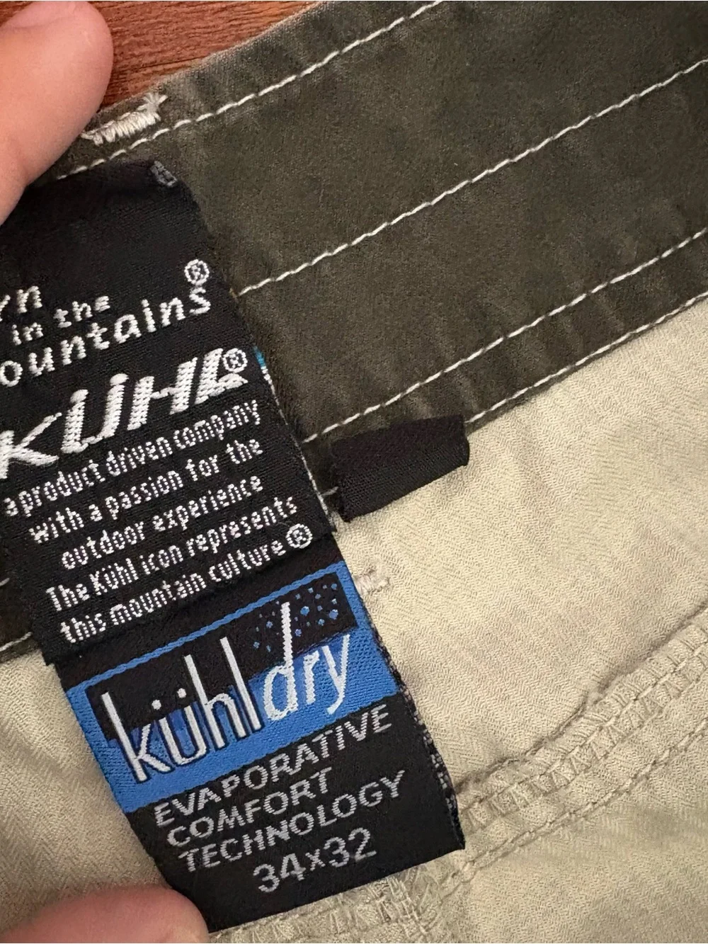 KUHL Pants Mens 34x31 Tan Khaki Kuhldry Hiking Outdoor Cargo Utility Straight